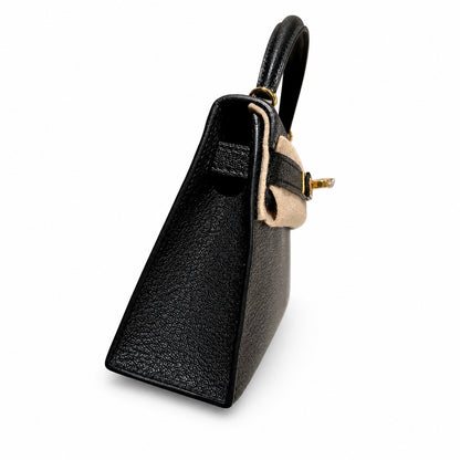 mini kelly 2, ck89/Black, Epsom, gold, 19cm, all handmade‼ ️Mini Kelly II, black with blue lining, palm print leather, gold buckle, 19cm, high-end fully handmade and customized‼ ️Purely hand-made nail