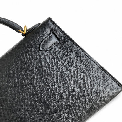Second generation Mini Kelly 19cm Epsom leather black gold buckle