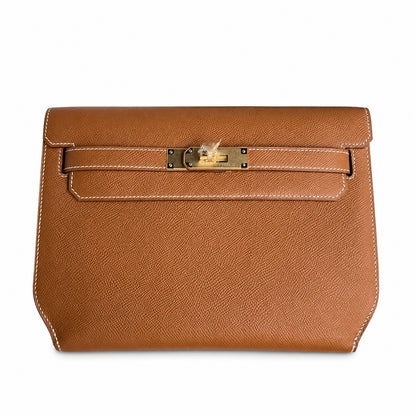Customer order💕 kelly depeches25 golden brown epsom gold buckle hand-stitched men's handbag🎉