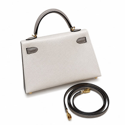 Style: mini kelly Color: ck10/craie/M8/Gris Asphalte Size: 19*12*5.5cm Leather: epsom From France Hardware: gold Mini Kelly second generation, milkshake white and starry sky gray, palm print cowhide i