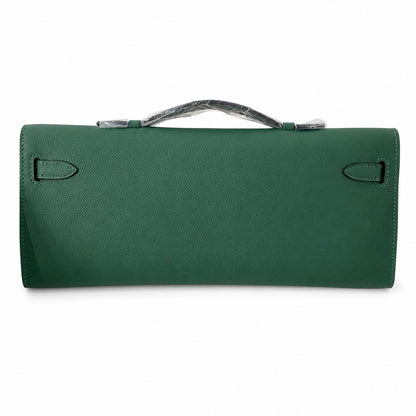 Kelly cut 31 clutch epsom malachite green silver buckle in stock