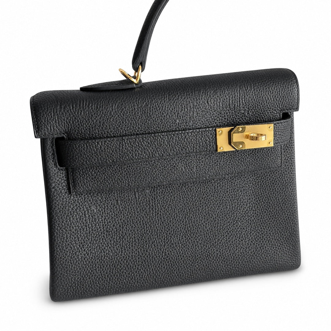 Kelly togo original royal calfskin ck89 black top craftsmanship wax thread full stitching gold buckle