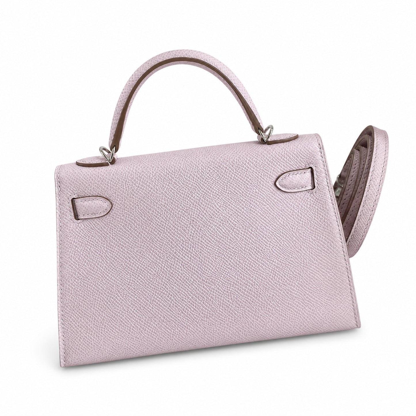 Ready stock: Fully hand-stitched 👉Second generation Mini Kelly 19cm imported Epsom leather dreamy pink and purple silver buckle