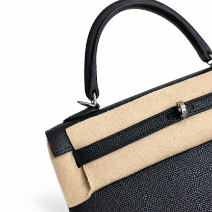 Black, gold and silver buckle, Kelly 25, imported Epsom