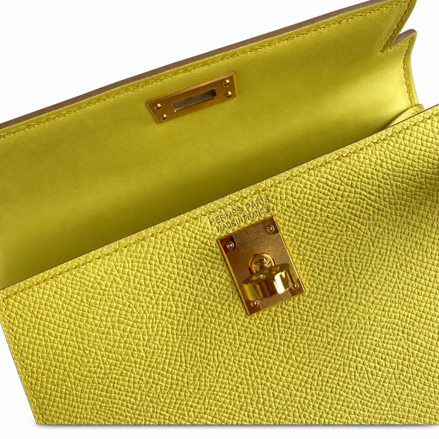 Fully hand-sewn👉Second generation Mini Kelly 19cm imported Epsom leather lemon yellow🍋 gold buckle