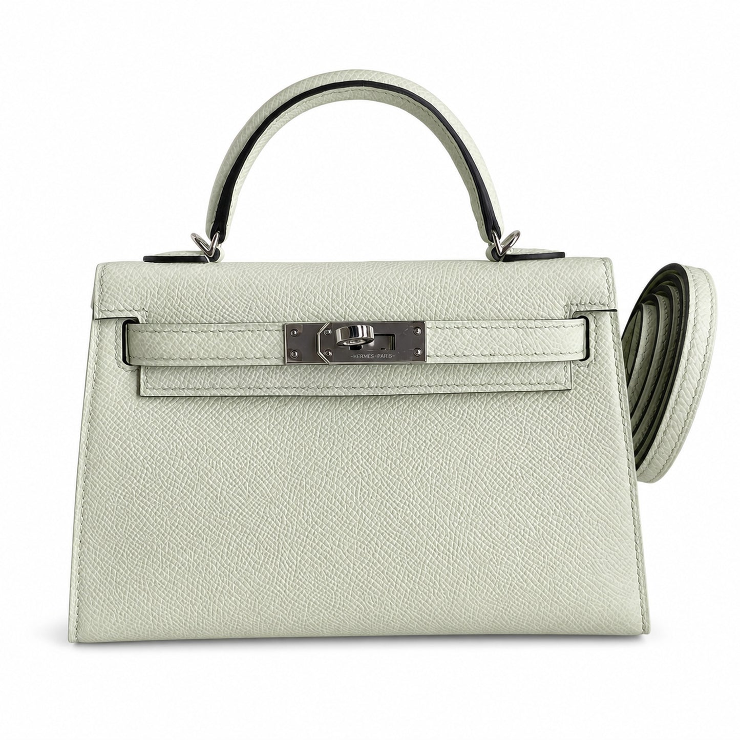 Ready stock: Fully hand-stitched 👉Second generation Mini Kelly 19cm imported Epsom leather bubble green silver buckle