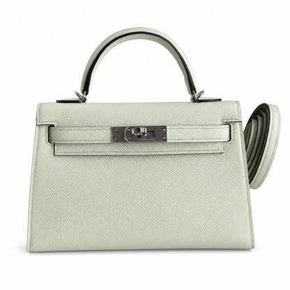 Ready stock: Fully hand-stitched 👉Second generation Mini Kelly 19cm imported Epsom leather bubble green silver buckle