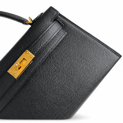 Second generation Mini Kelly 19cm Epsom leather black gold buckle