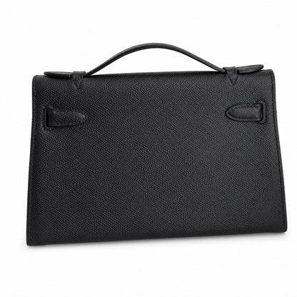 First generation handbag evening bag Kelly 22cm Epsom leather black gold buckle wax thread