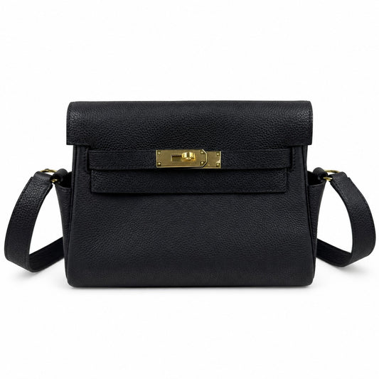 🆕 In stock Kelly Messenger messenger bag for men and women, black gold buckle, imported leather, all-steel hand-waxed thread, the highest cost-effectiveness on the entire network. The classic combinat