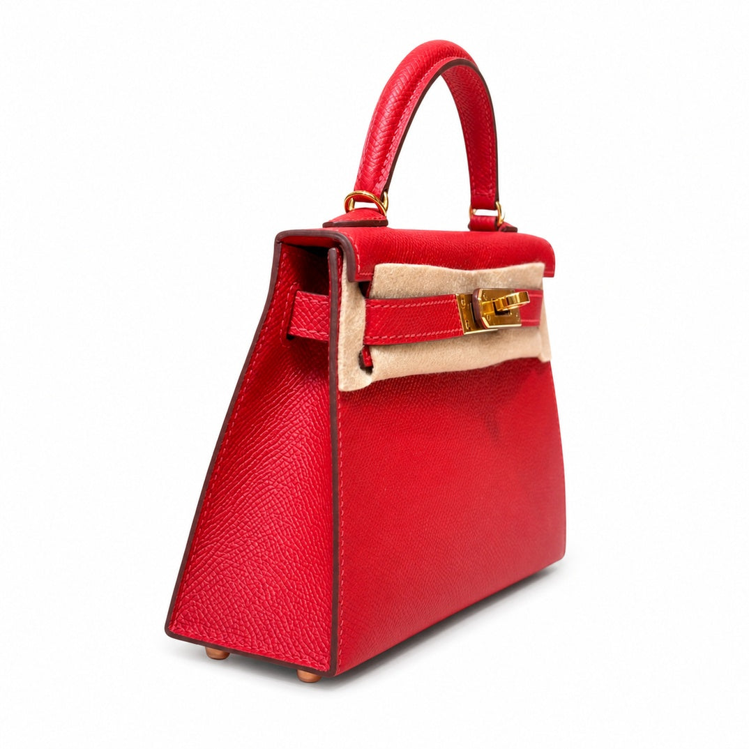 Style: mini kelly Color: Q5/Rouge casaque Size: 19*12*5.5cm Leather: epsom From France Hardware: gold Mini Kelly second generation, national flag red, French imported cowhide, gold buckle, high-end ha