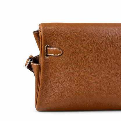 🆕 In stock Kelly Messenger messenger bag for men and women, Fubao leather gold brown silver buckle, imported leather, all-steel hand-waxed thread, the highest cost performance on the entire network. T