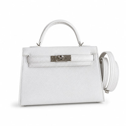 Fully hand-sewn👉Second generation Mini Kelly 19cm imported Epsom leather pure white silver buckle