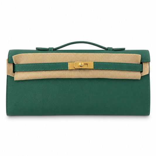 Kelly cut 31 clutch epsom malachite green gold buckle ready stock