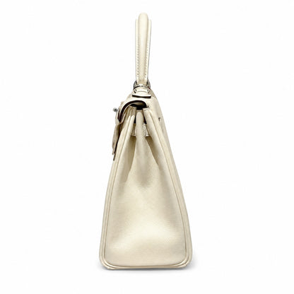 kelly in and out25cm, i2/Nata, Epsom, sliver, all handmade‼ ️Kelly Graffiti 25cm, cream white, palm print, silver buckle, high-end handmade exclusive customization‼ ️Purely hand-made nails, hand-engra