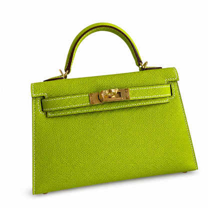 Fully hand-sewn👉Second generation Mini Kelly 19cm imported Epsom leather apple green gold buckle