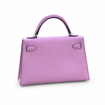 Second generation Mini Kelly 19cm Epsom leather, mallow purple, silver buckle
