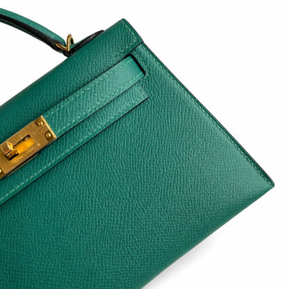 Fully hand-sewn👉Second generation Mini Kelly 19cm imported Epsom leather malachite green🦚 gold buckle