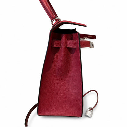 kelly28cm, K1/Rouge Grenat, Epsom, sliver, all handmade‼ ️Kelly 28cm, pomegranate red, palm print, silver buckle, high-end handmade exclusive customization‼ ️Purely hand-made nails, hand-engraved hard