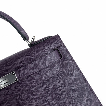 Custom order💕kelly28 grape purple epsom silver buckle hand-stitched