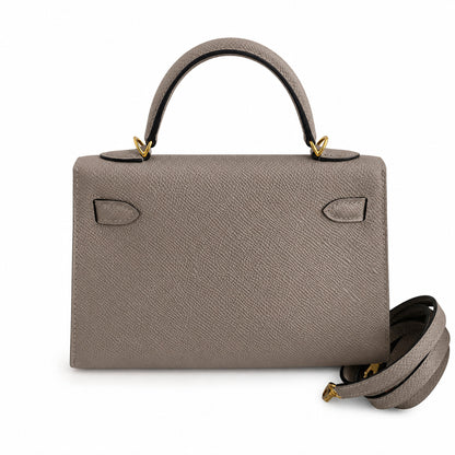 Fully hand-sewn👉Second generation Mini Kelly 19cm imported Epsom leather asphalt gray gold buckle