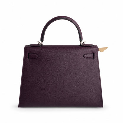 Custom order💕kelly28 grape purple epsom silver buckle hand-stitched