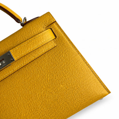 Fully hand-sewn👉Second generation Mini Kelly 19cm imported Epsom leather amber yellow silver buckle