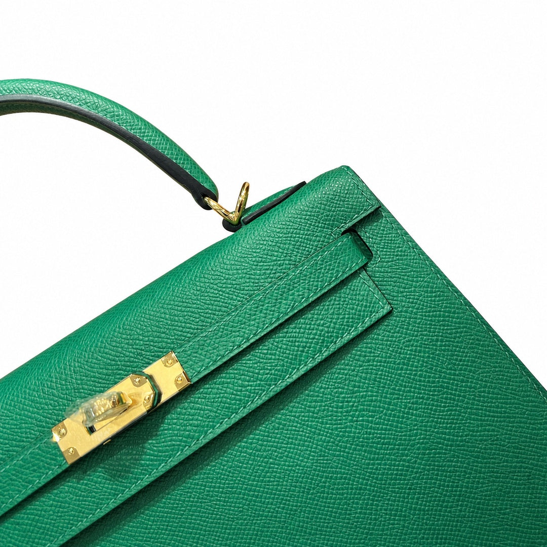 Kelly 25cm Epsom leather U4 Vert Veryigo velvet green top handmade! Counter quality!