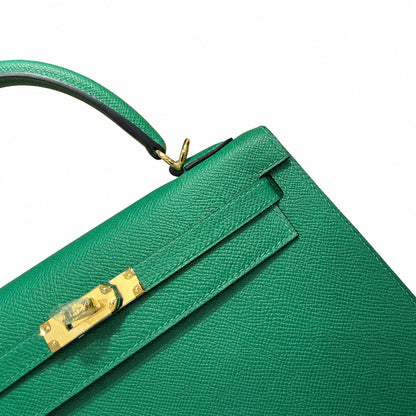 Kelly 25cm Epsom leather U4 Vert Veryigo velvet green top handmade! Counter quality!