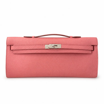 Kelly cut 31 clutch epsom milkshake powder silver buckle in stock