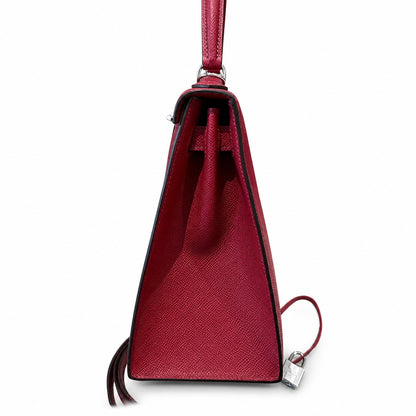 kelly28cm, K1/Rouge Grenat, Epsom, sliver, all handmade‼ ️Kelly 28cm, pomegranate red, palm print, silver buckle, high-end handmade exclusive customization‼ ️Purely hand-made nails, hand-engraved hard