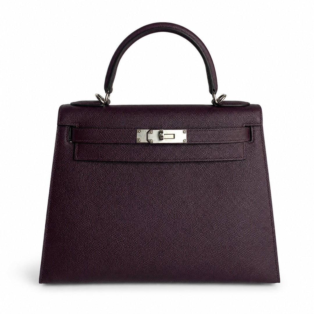 Custom order💕kelly28 grape purple epsom silver buckle hand-stitched