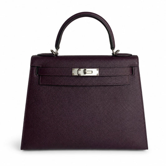Custom order💕kelly28 grape purple epsom silver buckle hand-stitched