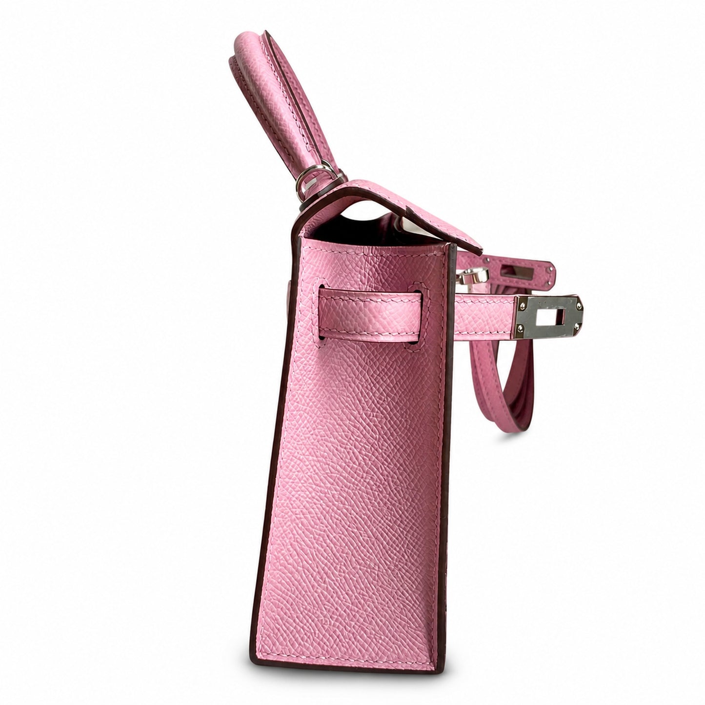 Fully hand-sewn👉Second generation Mini Kelly 19cm imported Epsom leather, malva purple, silver buckle