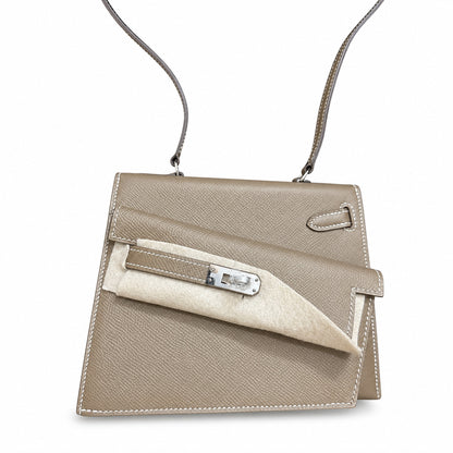 Kelly double-sided Desordre Epsom original palm print leather ck18 elephant gray Etoupe silver buckle PHW top hand sewing