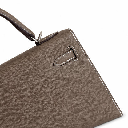 Elephant gray, gold and silver buckles, Kelly 25, imported Epsom