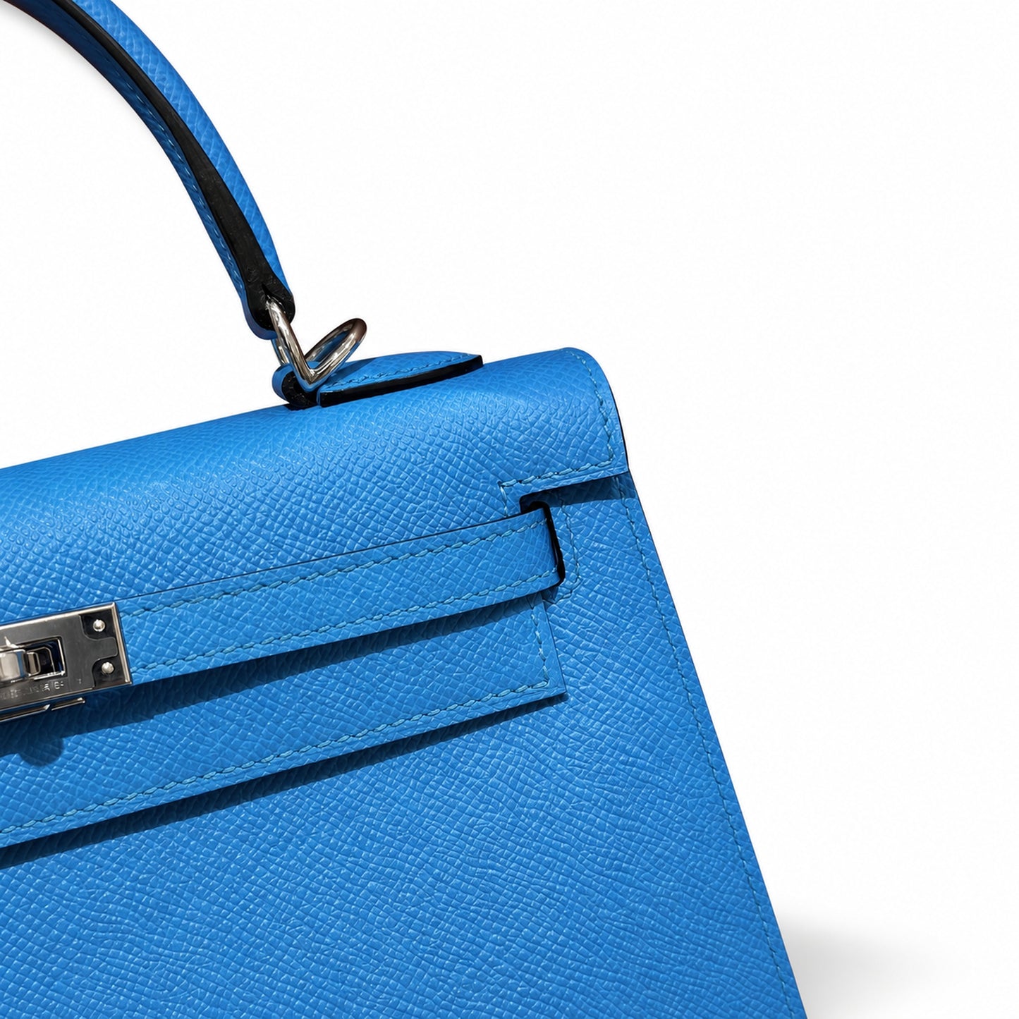kelly25cm, OF/Blue fride, Epsom, sliver, all handmade‼ ️Kelly 25cm, Florida blue, palm print, silver buckle, high-end handmade exclusive customization‼ ️Purely hand-made nails, hand-engraved hardware,