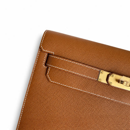 Customer order💕 kelly depeches25 golden brown epsom gold buckle hand-stitched men's handbag🎉