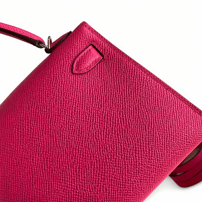 Ready stock: Fully hand-stitched 👉Second generation Mini Kelly 19cm imported Epsom leather pink silver buckle