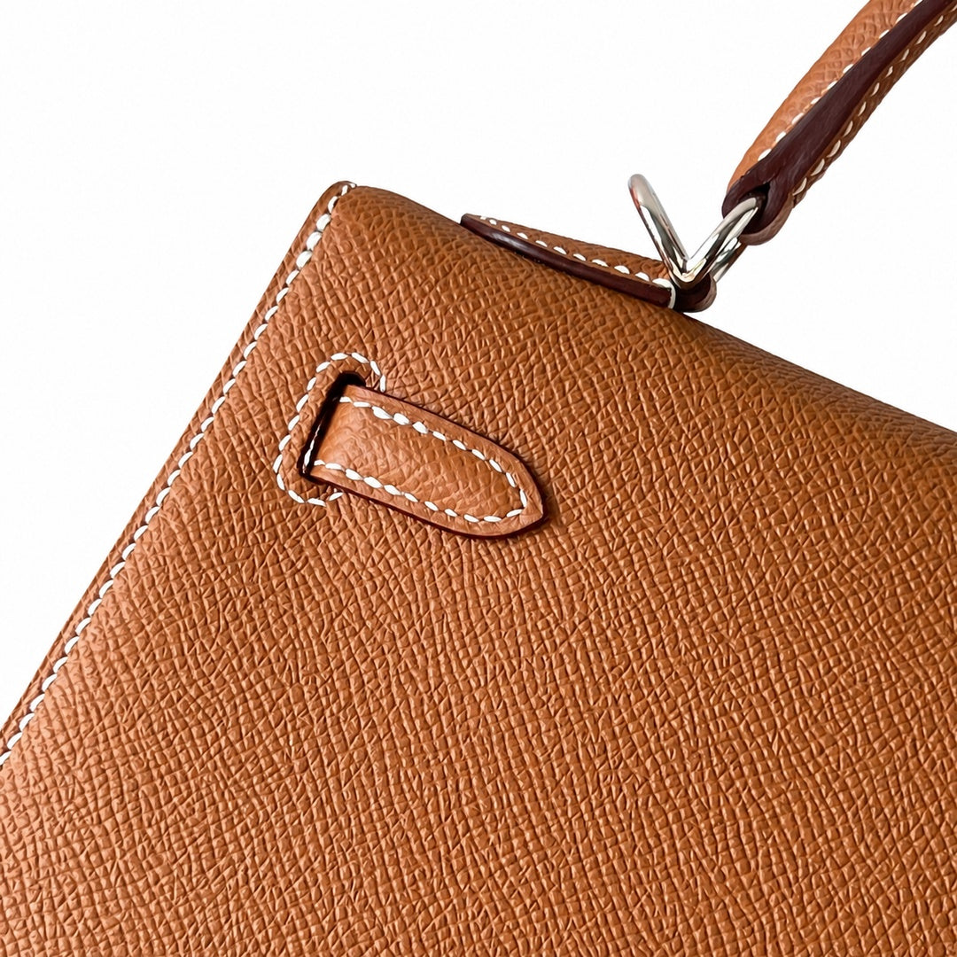 Kelly25cm Epsom original palm print leather ck37 golden brown Gold silver buckle PHW top quality fully hand-sewn Stock