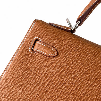Kelly25cm Epsom original palm print leather ck37 golden brown Gold silver buckle PHW top quality fully hand-sewn Stock