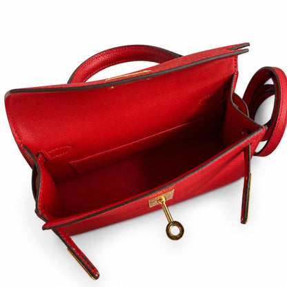 Fully hand-sewn👉Second generation Mini Kelly 19cm imported Epsom leather flag red gold buckle