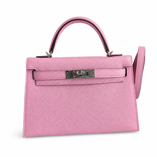 Fully hand-sewn👉Second generation Mini Kelly 19cm imported Epsom leather, malva purple, silver buckle