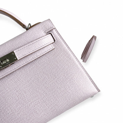 Ready stock: Fully hand-stitched 👉Second generation Mini Kelly 19cm imported Epsom leather dreamy pink and purple silver buckle