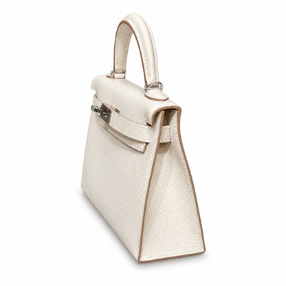 Style: mini kelly Color: ck10/craie Size: 19*12*5.5cm Leather: epsom From France Hardware: silver Mini Kelly second generation, milkshake white, French imported cowhide, silver buckle, high-end handma