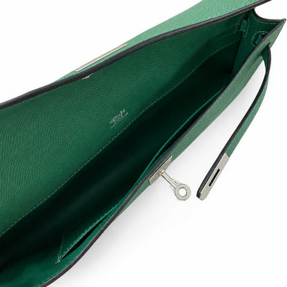 Kelly cut 31 clutch epsom malachite green silver buckle in stock