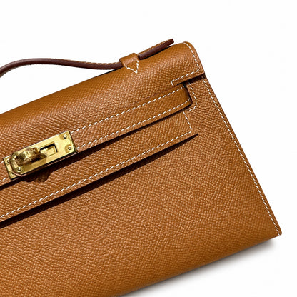 mini kelly 1, ck37/Gold, Epsom, gold, 22cm, all handmade‼ ️Mini Kelly Generation, golden brown, palm print, gold buckle, 22cm, high-end fully handmade and customized‼ ️Purely hand-made nails, hand-eng