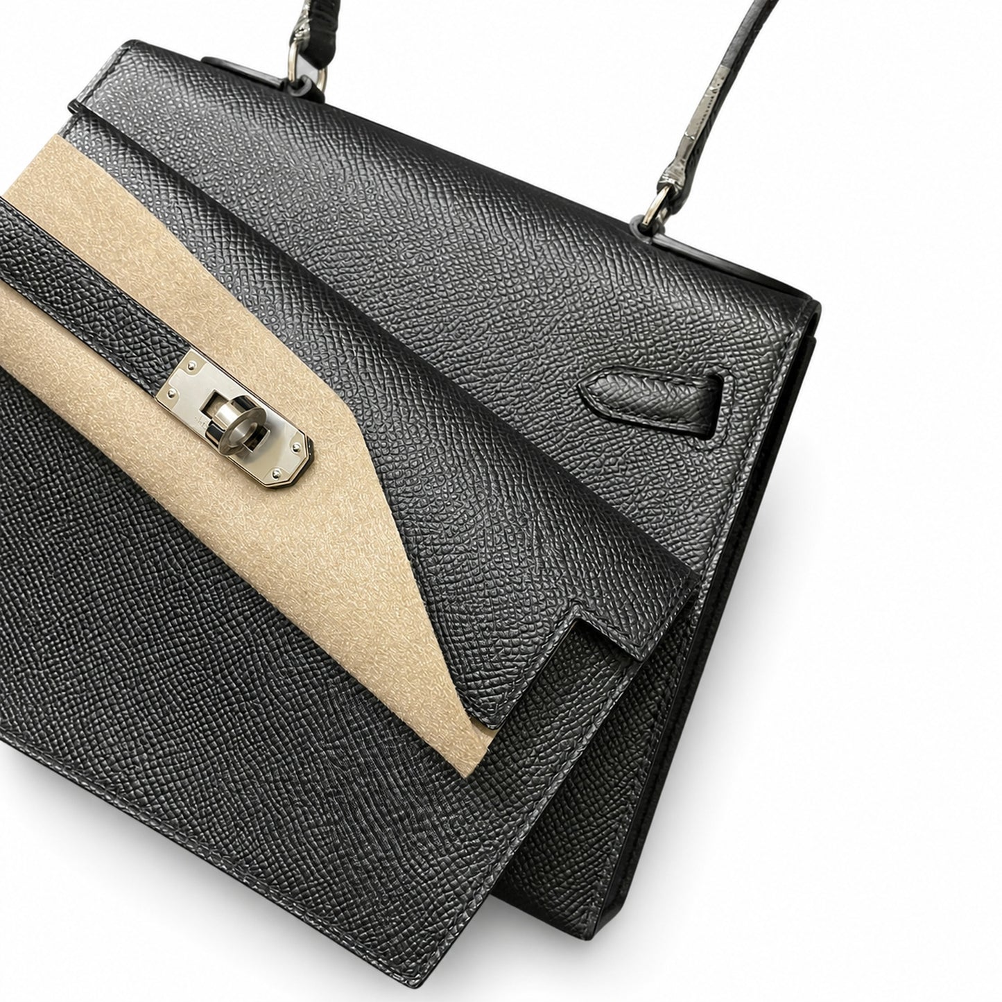Kelly Desordre 20cm Sellier double-sided Epsom original palm print leather ck89 black Noir silver buckle PHw top hand sewing