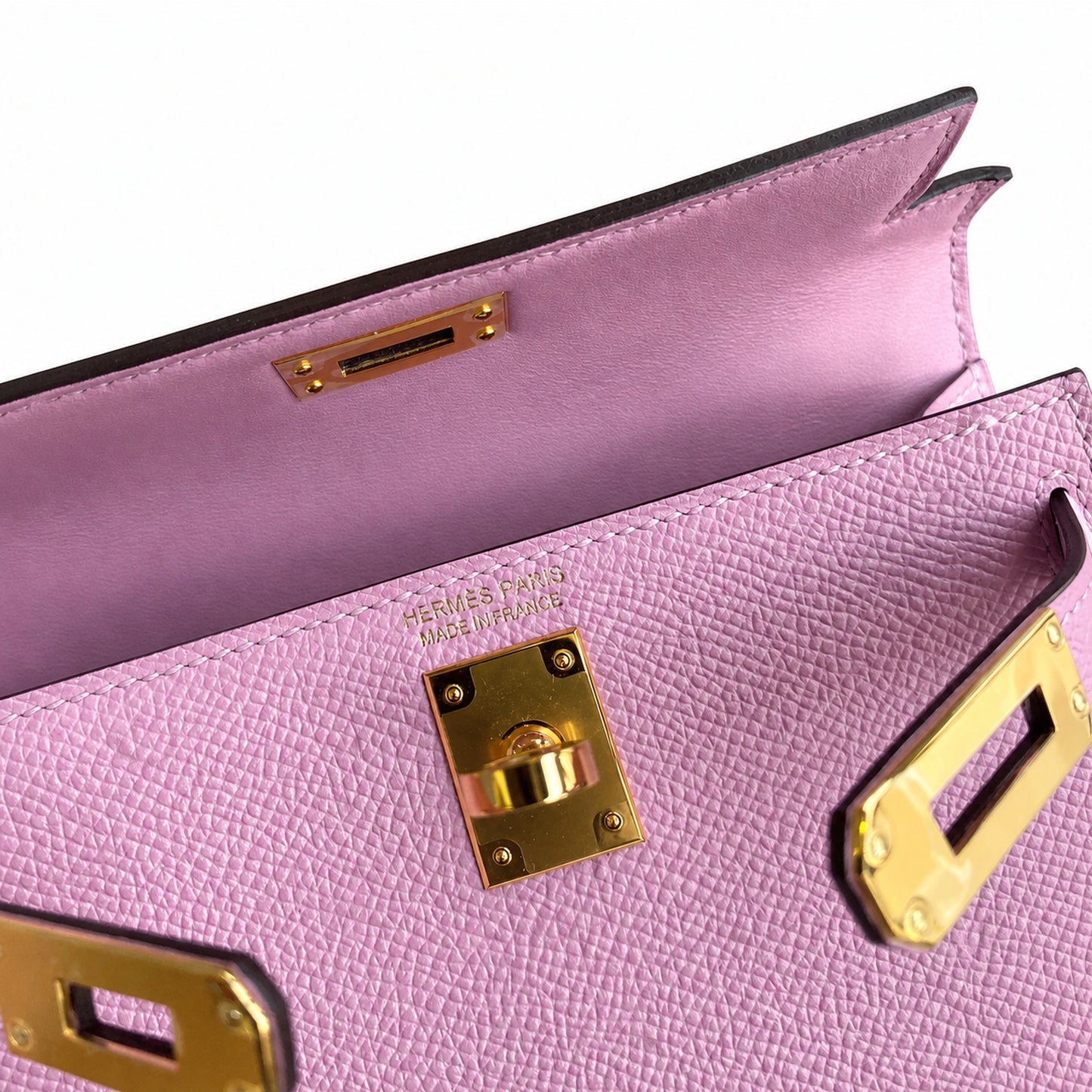Fully hand-sewn👉Second generation Mini Kelly 19cm imported Epsom leather, malva purple, gold buckle