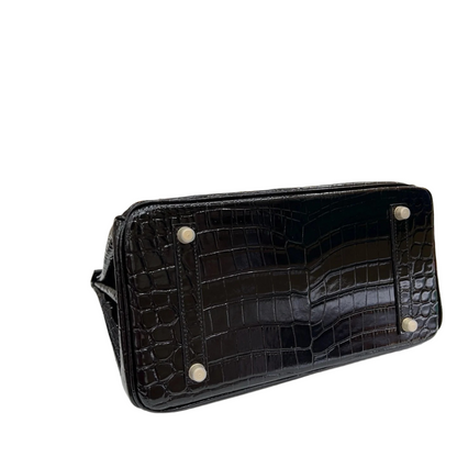 Birkin Style 25/30/35 Retourne in Noir Crocodile-Embossed Leather (Gold Hardware)